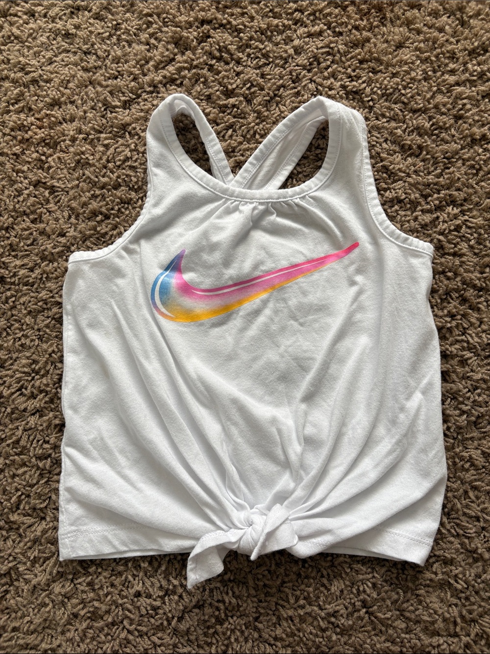 Nike White Girls' Tank Top with Pink, Yellow & Blue Swoosh